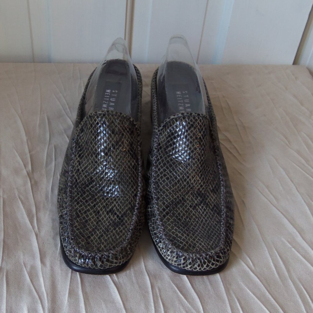 Stuart Weitzman Gray Snake Embossed Leather Mules… - image 3
